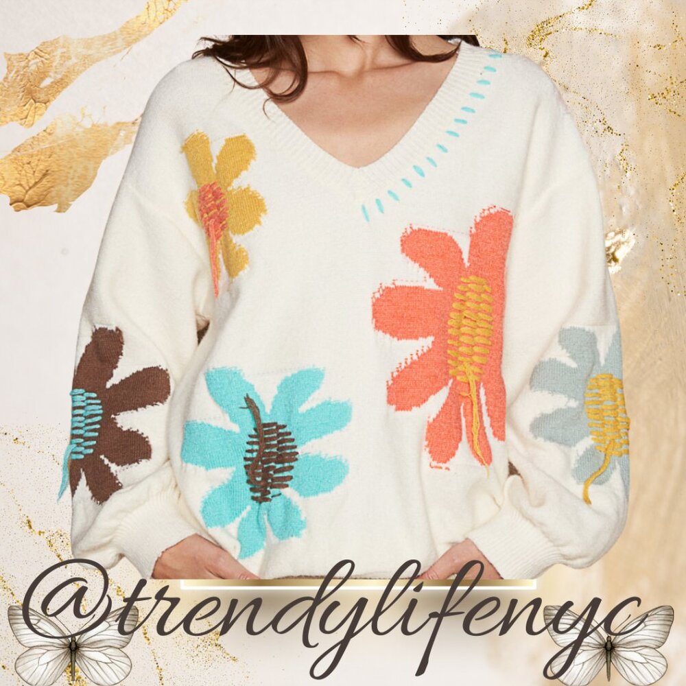 #102 POL V-Neck Balloon Sleeve Sweater - Picture 1 of 5